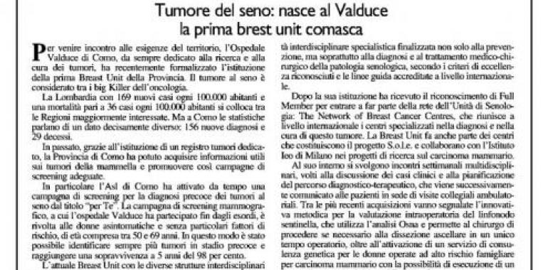 Tumore del seno: nasce al Valduce la prima brest unit comasca